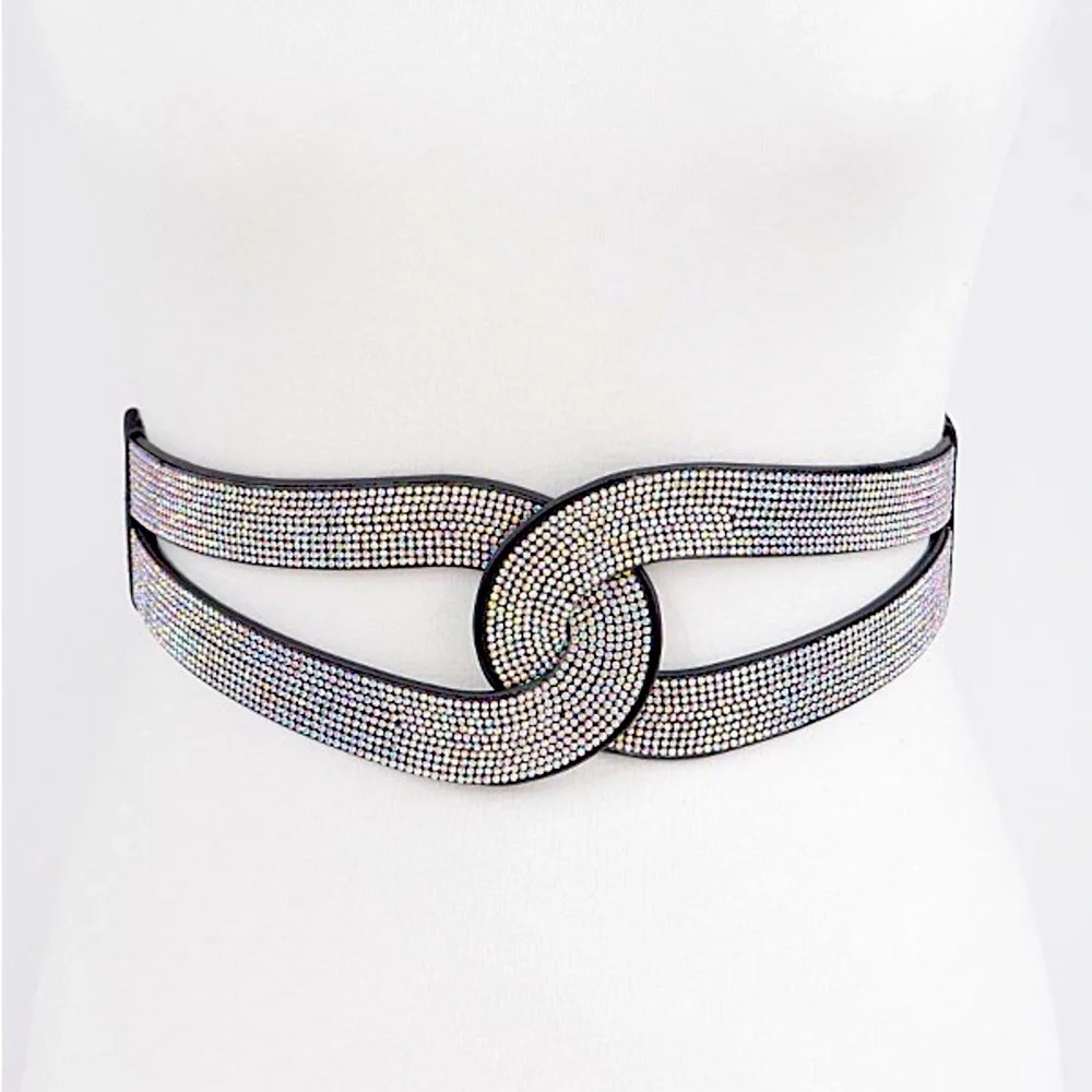 Black Rhinestone Corset Waist Statement Belt (Available in Plus)
